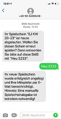 Neuen Spielschein per SMS anlegen